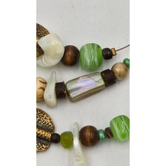 Coldwater Creek Multilayer Glass Beaded Necklace Abalone & Gold Tone Accents - Picture 6 of 7